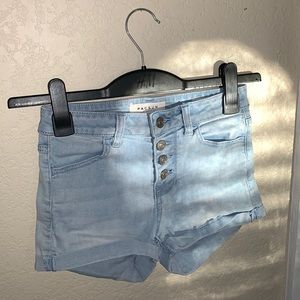 high waist light wash super stretch cuffed denim